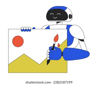 AI image generator line concept vector spot illustration. Editable 2D flat colour cartoon character on white for web design. Artificial intelligence art creative lineart idea for website, mobile, blog