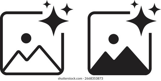 Conjunto de ícones de imagem do AI. Sinal de inteligência artificial. ícones da ferramenta varinha mágica. entra pelo prompt de comando. gerar sinal de arquivos de mídia
