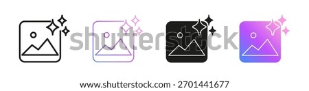 AI Image Icons With Sparkles Representing Picture and Photo Editing. Artificial Intelligence Visual Generation Symbol Collection. Isolated Vector Illustration.
