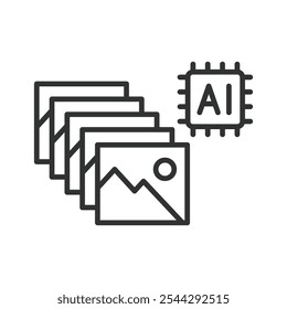 AI images, icon in line design. AI, images, artificial, intelligence, technology, deep learning, neural on white background vector. AI images editable stroke icon