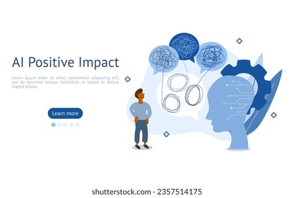 AI Impacts illustration. characters are looking at solving complex problems by AI. AI positive impacts concept. vector illustration.