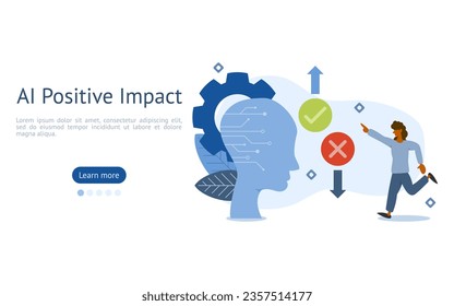 AI Impacts illustration. characters are looking at reduce human errors by AI. AI positive impacts concept. vector illustration.