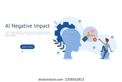 AI Impacts illustration. characters are looking at no mercy system in AI Decision. AI negative impacts concept. vector illustration.