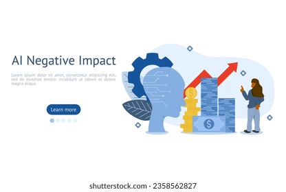 AI Impacts illustration. characters are looking at high cost for using AI system. AI negative impacts concept. vector illustration.
