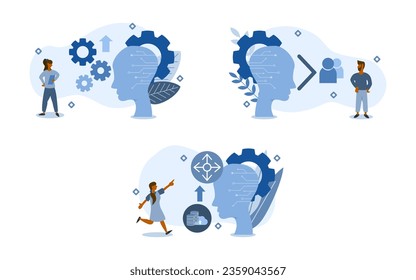 AI Impacts illustration set. characters are looking at AI positive working including increase work efficiency, efficient than humans, and set Goal. AI positive impacts concept. vector illustration.