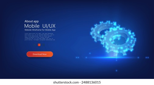 Icono de Tecnología de Industrial AI, automatización de máquinas. Engranajes poligonales azules de Vector aislado con conexiones digitales, que simbolizan conceptos de ingeniería e innovación tecnológica para proyectos tecnológicos