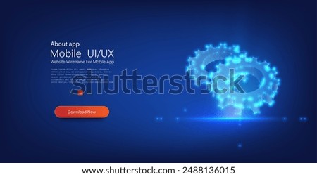 AI Industrial Technology Icon, Machine Automation. Isolated Vector Blue Polygonal Gears with Digital Connections, Symbolizing Engineering, and Technological Innovation Concepts for Tech Projects