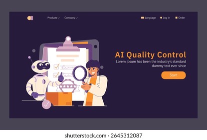 AI in industry enhances quality control processes. A robot and a technician collaborate to check products using data-driven insights, ensuring reliability and efficiency in manufacturing operations