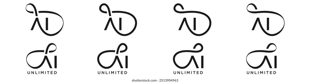 AI Infinity logo design, wordmark AI with Infinity icon combination, vector illustration