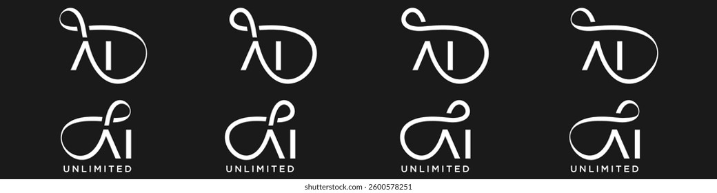 AI Infinity logo design, wordmark AI with Infinity icon combination, vector illustration