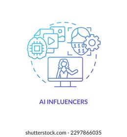 AI influencers blue gradient concept icon. Social media algorithm. Computer based media type abstract idea thin line illustration. Isolated outline drawing. Myriad Pro-Bold font used