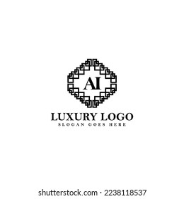 AI initial based vector logo. Serif letter logo within complex line art frame. Logo for luxury fashion, product, beauty, jewelry, and company.