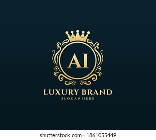 AI Initial Letter Gold calligraphic feminine floral hand drawn heraldic monogram antique vintage style luxury logo design.