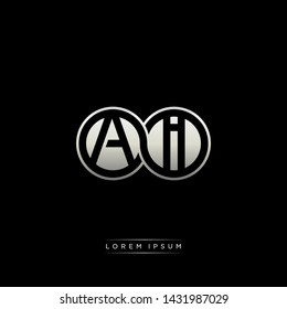 AI A I initial letter linked circle capital monogram logo modern template silver color edition