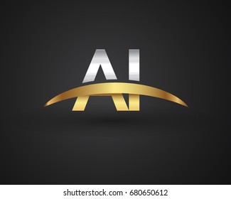 AI initial logo company name colored gold and silver swoosh design. vector logo for business and company identity.
