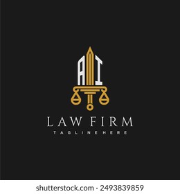 AI initial monogram for lawfirm logo with sword and scale