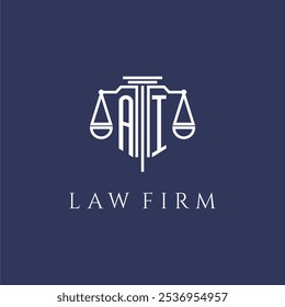 Monograma inicial de AI para el logotipo del bufete de abogados con la Imagen del Vector de las escalas