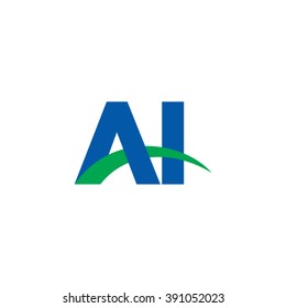 AI initial overlapping swoosh letter logo blue green