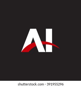 AI initial overlapping swoosh letter logo white red black background
