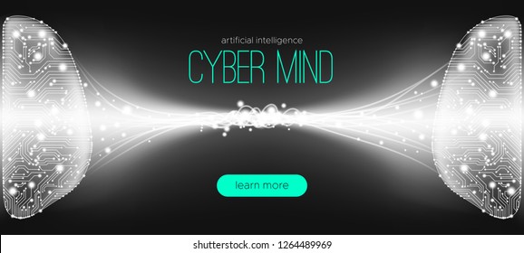AI Innovation, Cyber Tech, Human Brain Analysis. Big Data Visualization, Machine Learning, Artificial Intelligence (AI) Presentation. Science Futuristic Design. Progress of Digital Technology with AI.