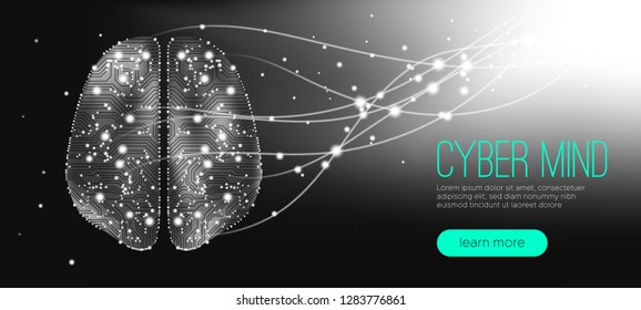 AI Innovation, Cyber Tech, Human Brain Analysis. Big Data Visualization, Machine Learning, Artificial Intelligence (AI) Presentation. Science Futuristic Design. Progress of Digital Technology with AI.