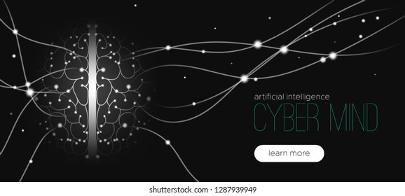 AI Innovation, Cyber Tech, Human Brain Analysis. Big Data Visualization, Machine Learning, Artificial Intelligence (AI) Presentation. Science Futuristic Design. Progress of Digital Technology with AI.