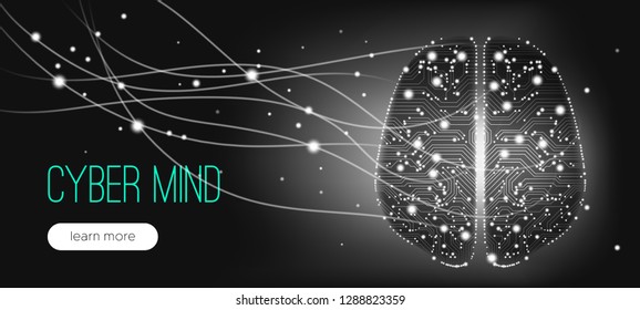 AI Innovation, Cyber Tech, Human Brain Analysis. Big Data Visualization, Machine Learning, Artificial Intelligence (AI) Presentation. Science Futuristic Design. Progress of Digital Technology with AI.