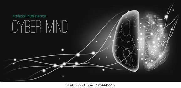AI Innovation, Cyber Tech, Human Brain Analysis. Big Data Visualization, Machine Learning, Artificial Intelligence (AI) Presentation. Science Futuristic Design. Progress of Digital Technology with AI.