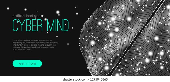 AI Innovation, Cyber Tech, Human Brain Analysis. Big Data Visualization, Machine Learning, Artificial Intelligence (AI) Presentation. Science Futuristic Design. Progress of Digital Technology with AI.