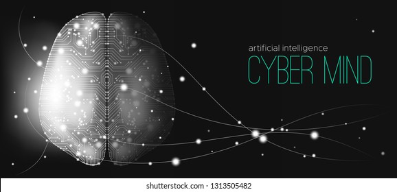 AI Innovation, Cyber Tech, Human Brain Analysis. Big Data Visualization, Machine Learning, Artificial Intelligence (AI) Presentation. Science Futuristic Design. Progress of Digital Technology with AI.
