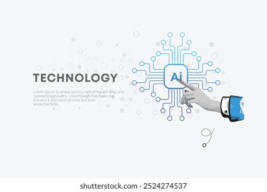 Ai innovation, Index dedo humano pressiona Ai chip ou processador. Ilustração do Collage Art Vetor . Conceito criativo para banner da Web, banner de mídia social