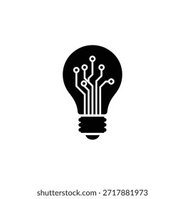 AI Innovation Lightbulb with Circuit Pattern. Technology Idea Symbol with AI Design. Intelligent Circuit Lightbulb Icon.