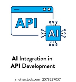 AI Integration in API Development Icon. AI integration, API development, artificial intelligence, API technology, AI-powered APIs.