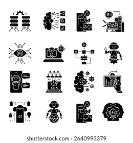 ai integration black flat icon for digital and print projects.  Minimal clean icons for apps and websites. Modern simple icons for UI UX and branding