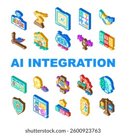 ai integration deep learning icons set vector. neuralnetworks, robotics, algorithms, datascience, analytics, iot, cloud computing ai integration deep learning isometric sign illustrations
