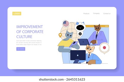 A integração da IA no gerenciamento global de negócios aprimora a cultura corporativa e melhora a colaboração em equipe. Soluções inovadoras promovem o engajamento e simplificam o fluxo de trabalho para empresas modernas. Vetor