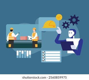 AI Integration and Industrial Safety Management 2d flat vector illustrations