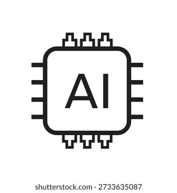 Icono de línea de integración de IA. Icono de línea mínimo que representa la integración de la inteligencia artificial en los sistemas digitales a través de nodos conectados y Elementos tecnológicos. Concepto de implementación de IA, automatización, conexión del sistema y tecnología moderna. Adecuado para interfaz de usuario, App, Diseño web, presentaciones e infografías.