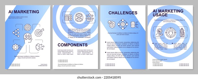 AI Integration In Marketing Blue Brochure Template. Business Digitization. Leaflet Design With Linear Icons. 4 Vector Layouts For Presentation, Annual Reports. Arial, Myriad Pro-Regular Fonts Used