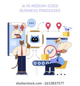 AI integration in medium-sized business processes illustrates how technology streamlines operations, enhances communication, and improves productivity in the workplace through innovative tools and