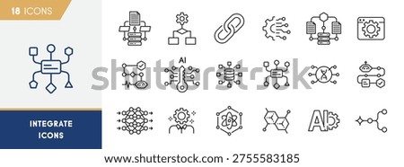 AI Integration And System Connectivity Line Icons Set