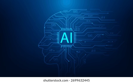 inteligência ai circuito cerebral tecnologia cabeça linha elétrica fundo. engenharia robô aprendizagem máquina conceito. vetor ilustração fantástica tecnologia. 