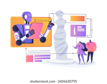 AI Interactive Museum Guides abstract concept vector illustration. Museum visitors use AI-powered devices for interactive tours and information on exhibits. abstract metaphor.