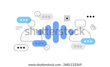 AI interface and prompt engineering. Human and robot communicating. Flat illustration. Vector file.