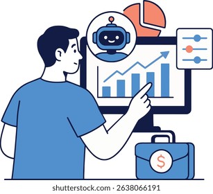 AI Investment Advisor Vector Illustration on White Background.