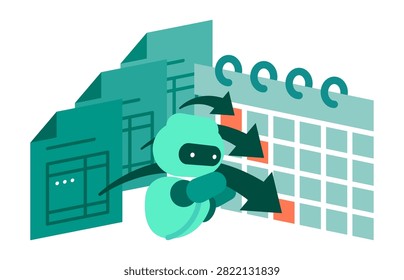 AI invoice processing system automatically assigning incoming bills to calendar payment schedules vector illustration