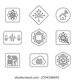 COLECCIÓN de iconos de líneas de tecnología inteligente, IA e IoT