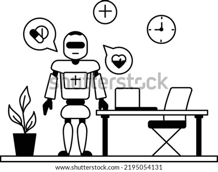 AI IOT Virtual Doctor Robot Online Doctor Consultation Concept vector icon design, Robotic medicine symbol, Healthcare Scene Sign,Innovation Artificial Intelligence Work in Modern Clinic illustration