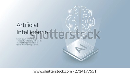 AI isometric chip with brain circuit, Isometric Vector banner for AI, Deep Learning, Machine Learning and Technological Digital Brain Concepts, isometric banner