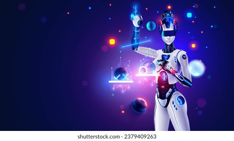 AI judge. AI in image of goddess Themis. Robot or cyborg woman with scales. Judge with computer artificial intelligence judges people for offenses. Artificial neural network works as a judge.